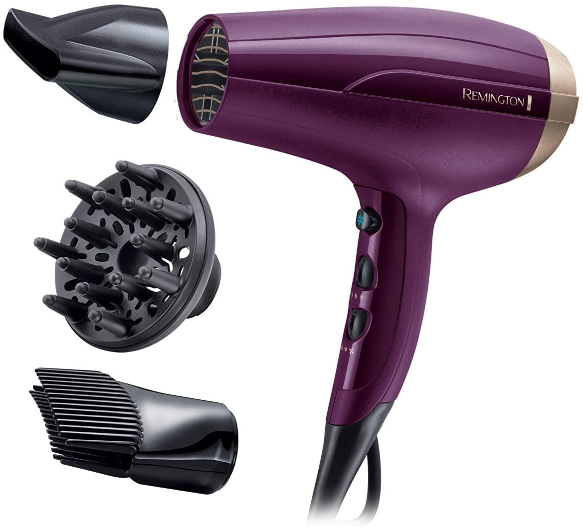 Remington Haartrockner Ionen (2200W, Ionenpflege-Keramik-Ring: schonendes Styling & gleichmäßige Wärmeverteilung, 3 Heiz- & 2 separate Gebläsestufen + Abkühlstufe, 2 Aufsätze) D3198 [Amazon Exklusiv]