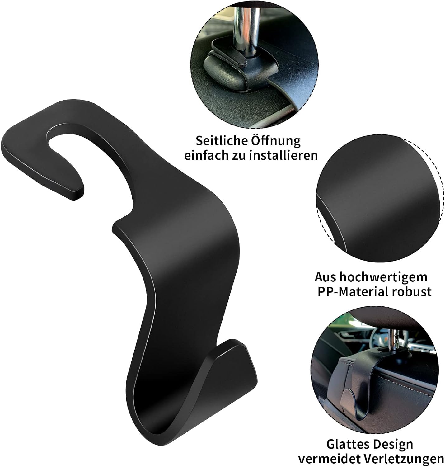 Pack of 4 Car Storage Hooks, Car Plastic Hooks, Back Seat Headrest Hooks, Storage Hooks for Car Seat, Back Seat Hooks, Headrest Hangers, Handbag Holders, Bag Hooks