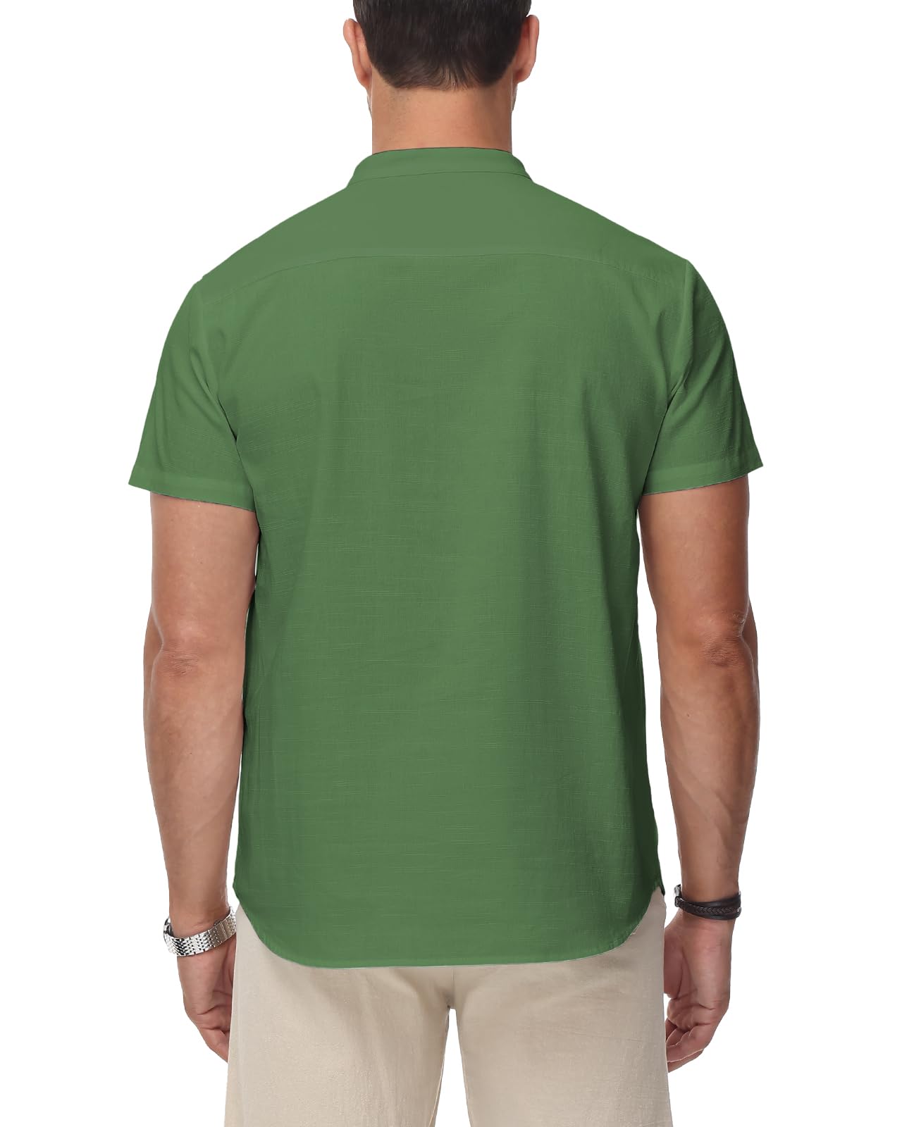 HMIYA Herren Sommerhemd Baumwolle Leinen Kurzarm Hemd Herren Henley-Kragen Lässiges Regular Fit Shirts