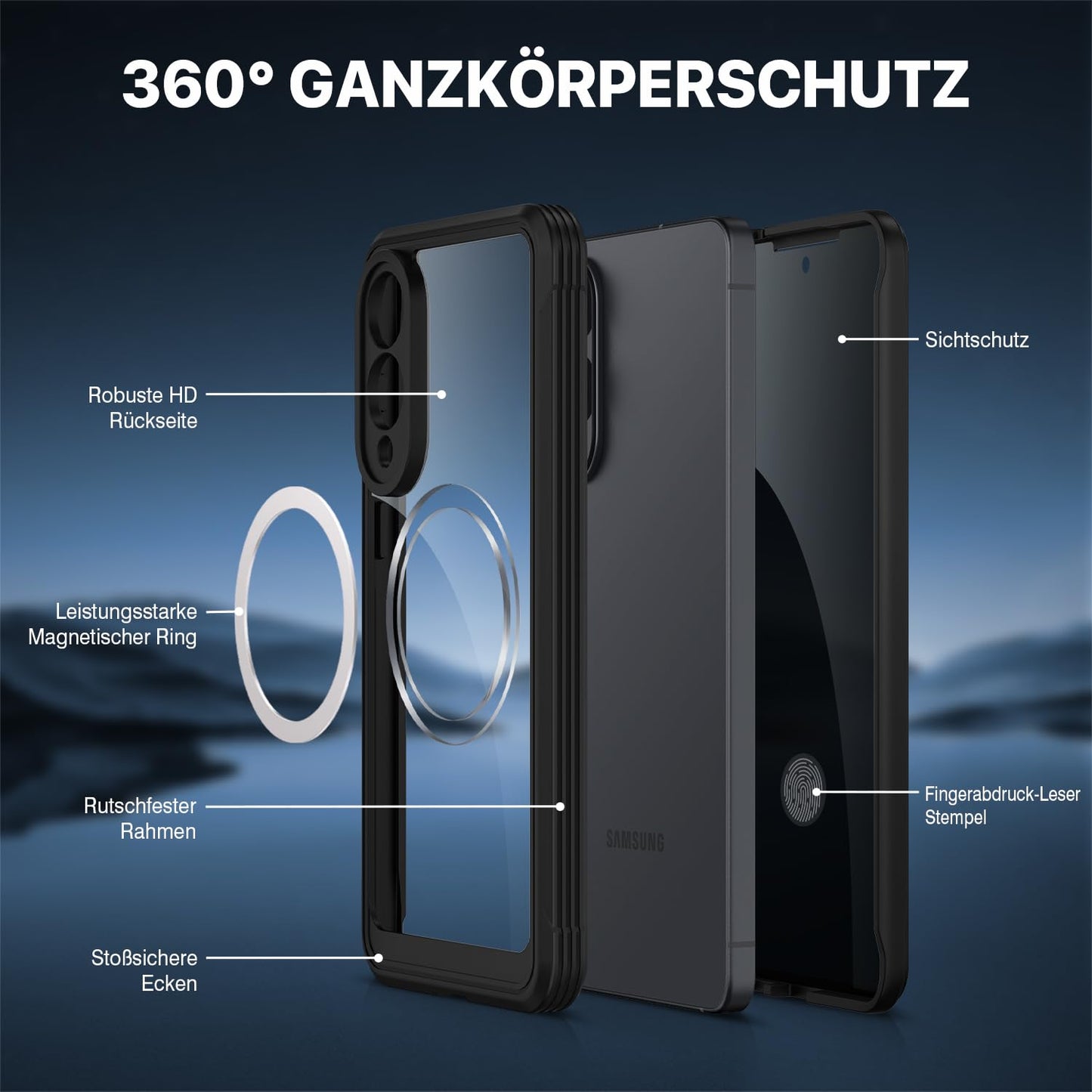 CENHUFO Privacy Screen Case for Samsung Galaxy S25 Ultra, Magnetic Mobile Phone Case with Built-in Privacy Tempered Glass Screen Protector and Camera Protection, 360 Degree Protective Case, Shockproof