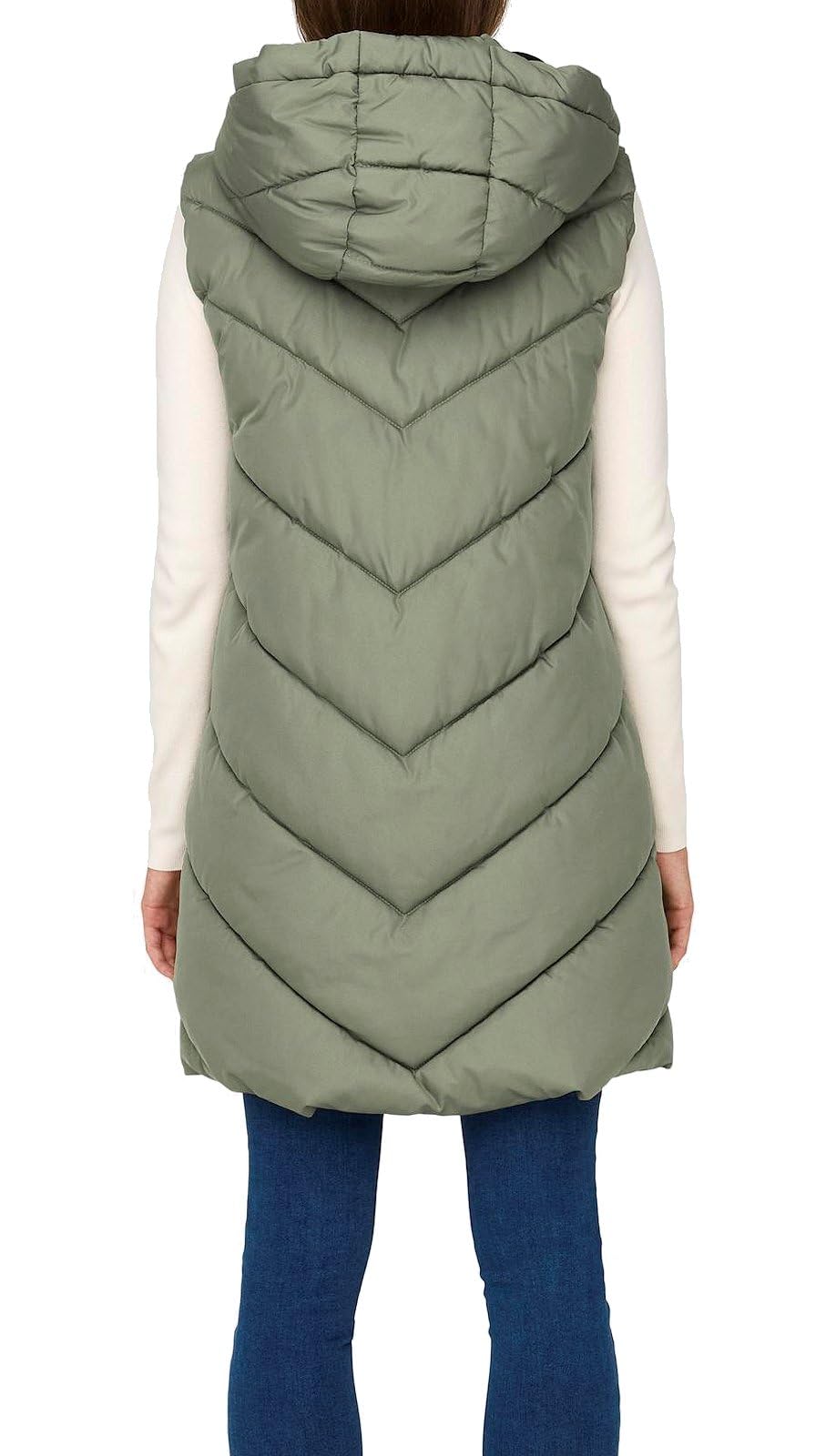 JDY JDYSkylar Women's 3/4 Length Quilted Vest Padded Hood Waistcoat with Hood