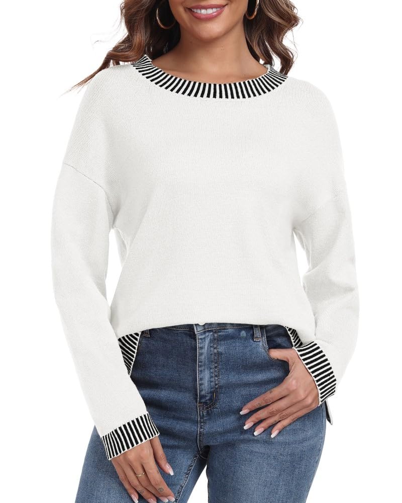 PrinStory Pullover Damen Strickpullover Langarm Rundhals Elegant Lässig Sweatshirt Warm Damen Winter Pullis Strickwaren