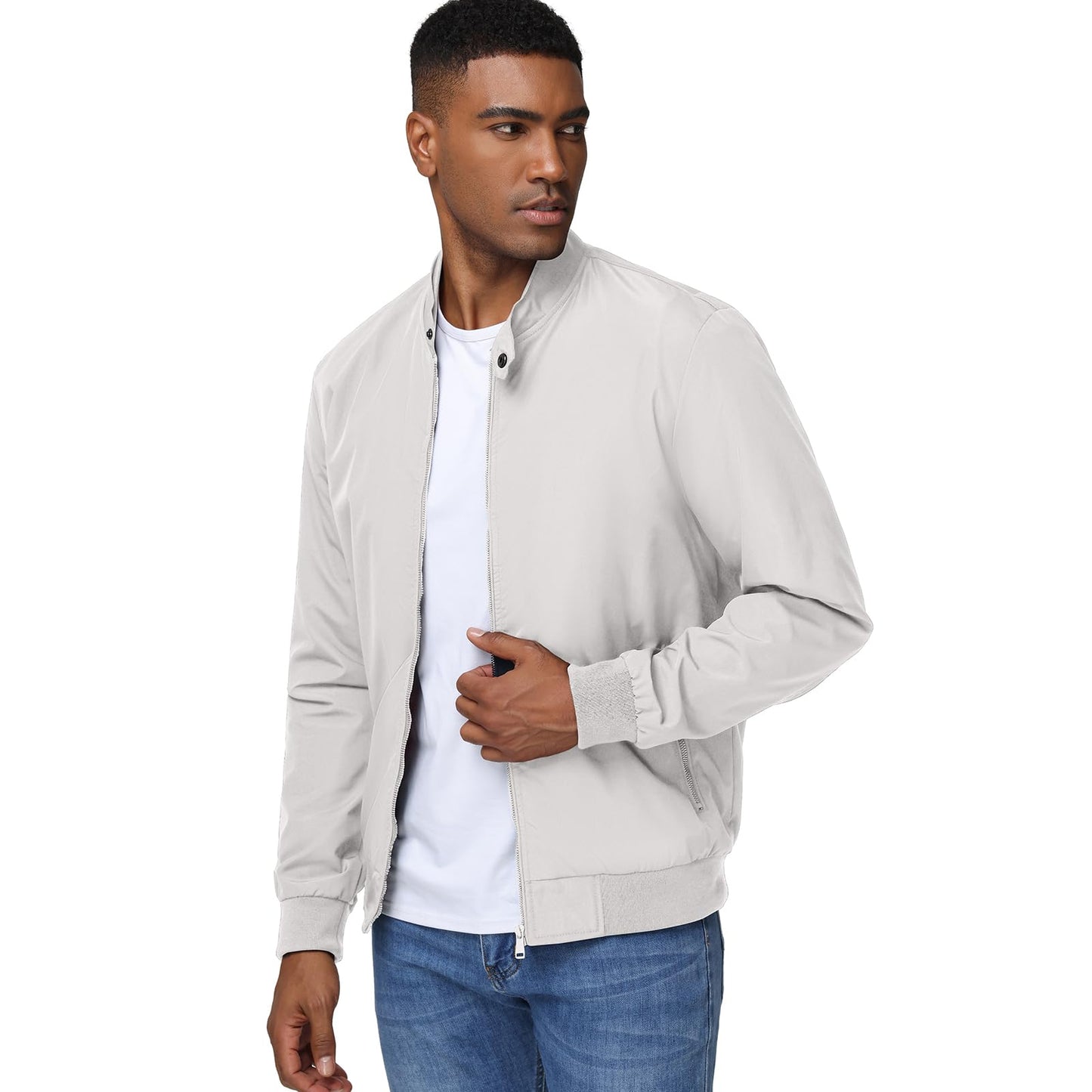 HOTIAN Herren Jacke Leichte Windbreaker Bomberjacke mit Stehkragen Jacke Übergangsjacke Freizeit jacke mit Reißverschlusstaschen