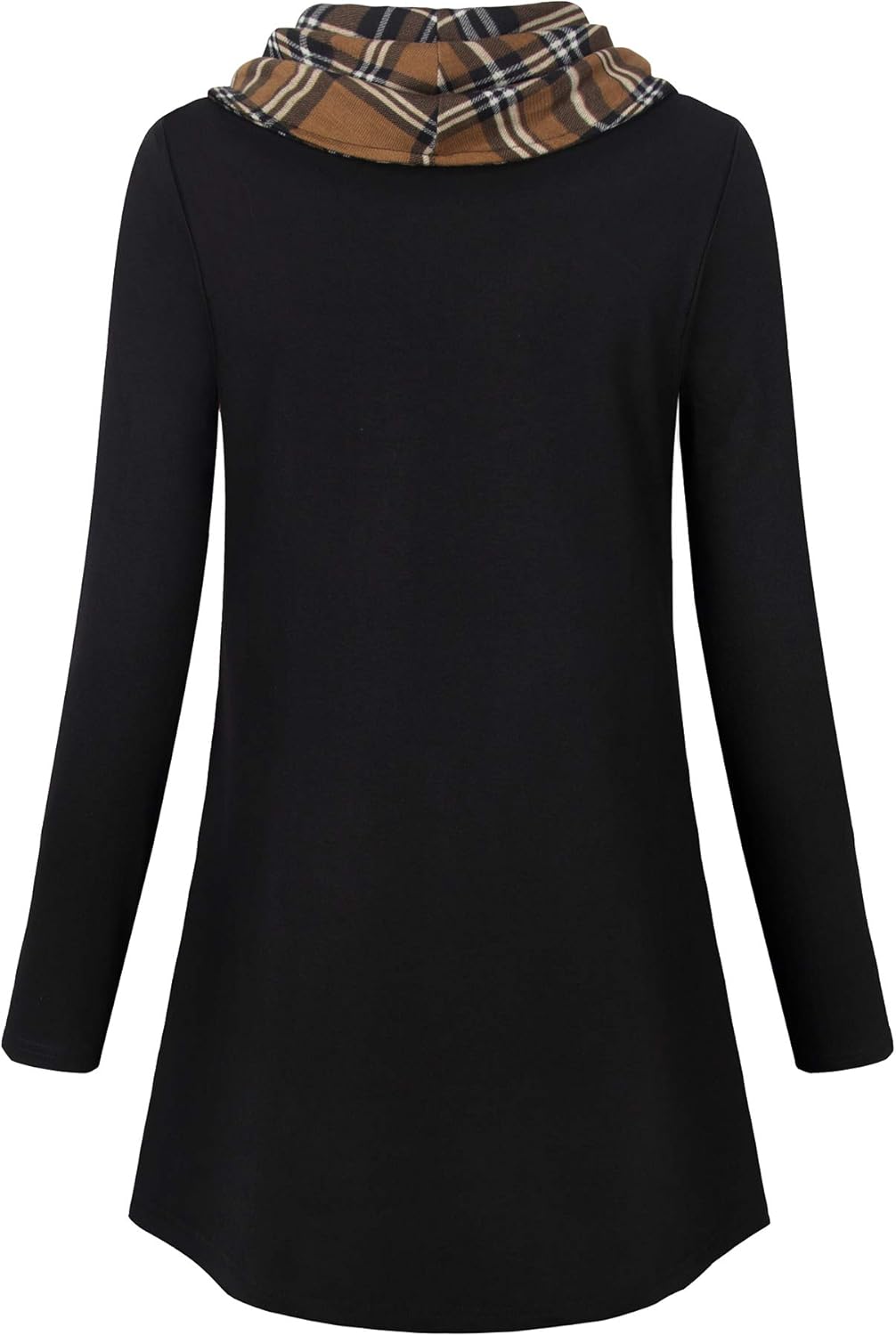 Gaharu Damen Tunika Langarm Elegant Pullover Lang Sweatshirt Schalkragen Patchwork Pulli