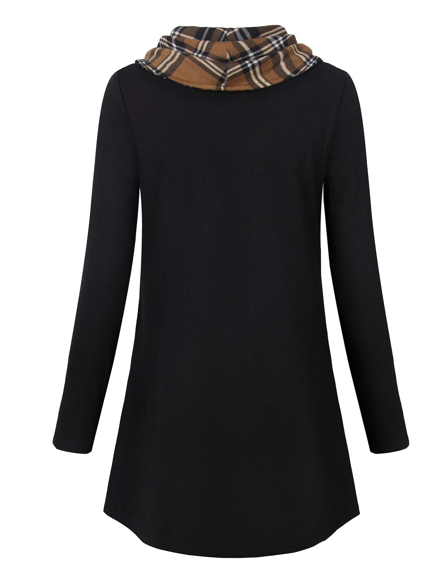 Gaharu Damen Tunika Langarm Elegant Pullover Lang Sweatshirt Schalkragen Patchwork Pulli