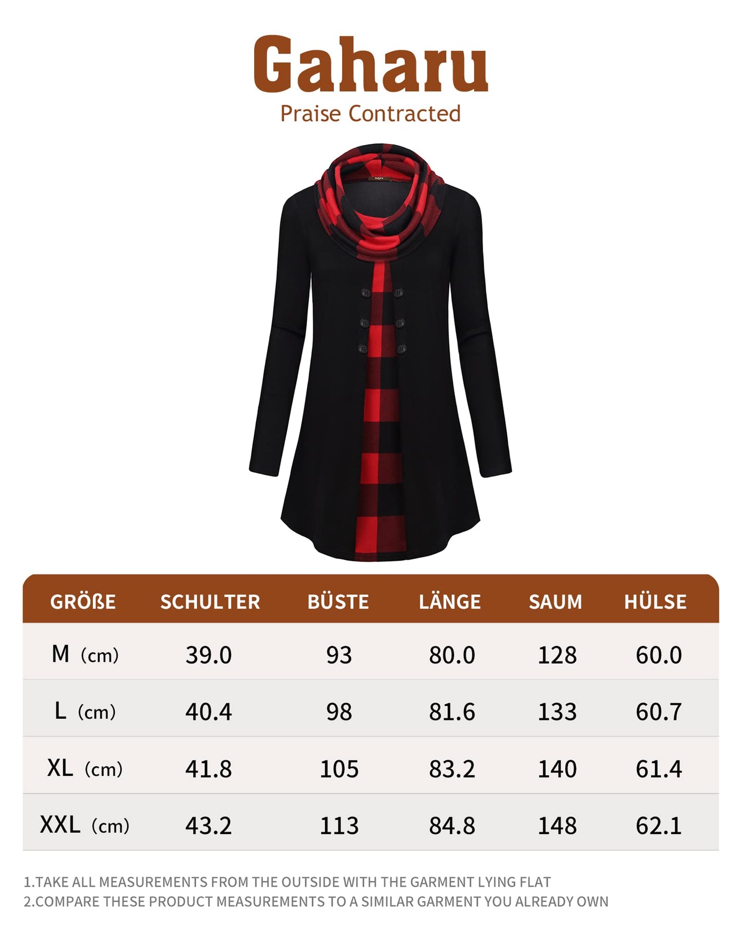Gaharu Damen Tunika Langarm Elegant Pullover Lang Sweatshirt Schalkragen Patchwork Pulli