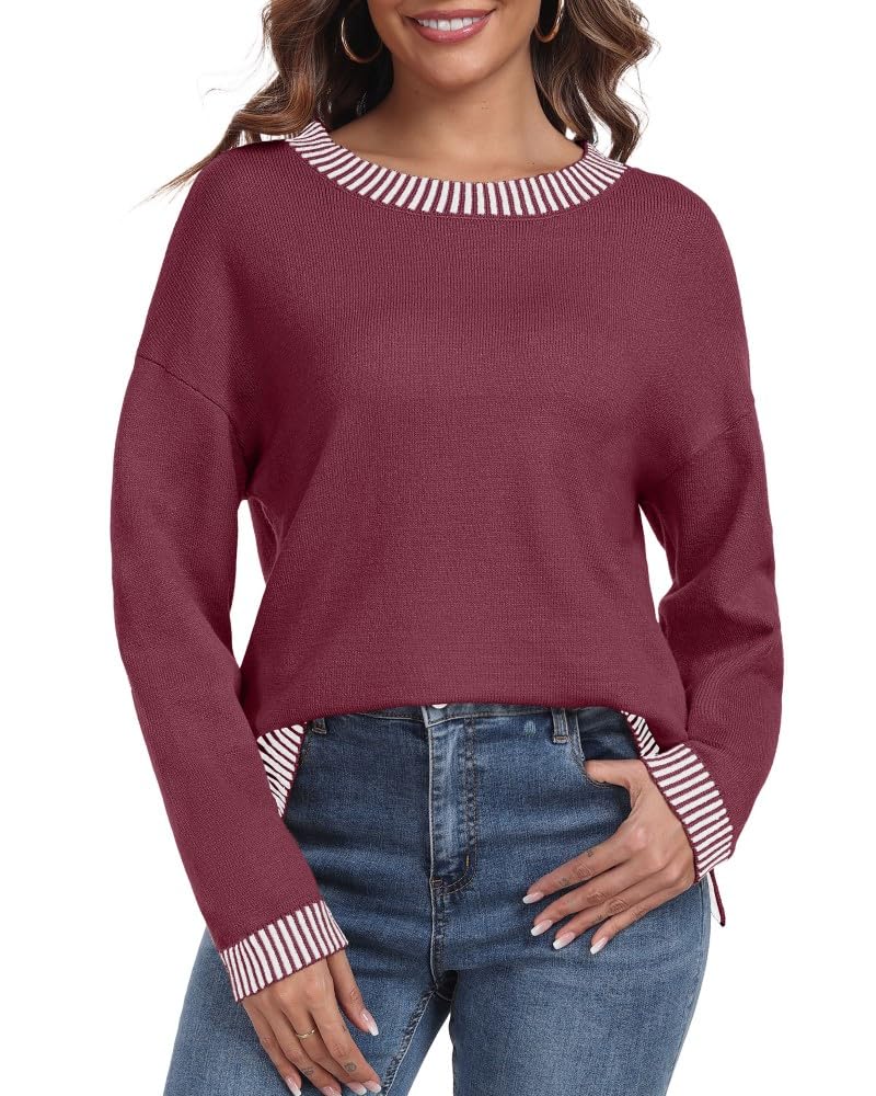 PrinStory Pullover Damen Strickpullover Langarm Rundhals Elegant Lässig Sweatshirt Warm Damen Winter Pullis Strickwaren