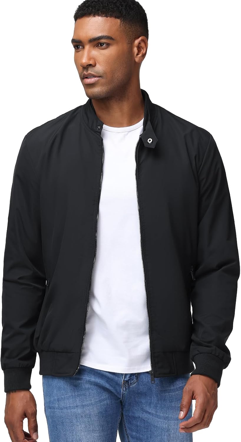HOTIAN Herren Jacke Leichte Windbreaker Bomberjacke mit Stehkragen Jacke Übergangsjacke Freizeit jacke mit Reißverschlusstaschen