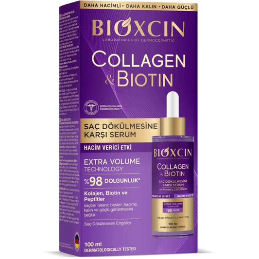 Bioxcin Collagen & Biotin Anti-Hair Loss Hair Serum 100 ml, Extra Volume & Fullness - For Thin, Weak Hair, Strengthening Hair Growth Centre
