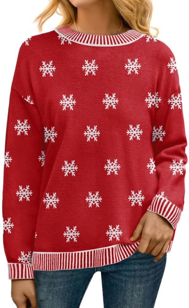 PrinStory Pullover Damen Strickpullover Langarm Rundhals Elegant Lässig Sweatshirt Warm Damen Winter Pullis Strickwaren