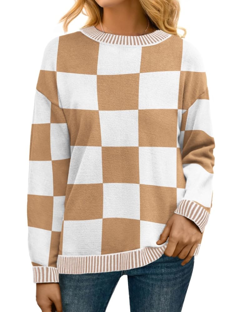 PrinStory Pullover Damen Strickpullover Langarm Rundhals Elegant Lässig Sweatshirt Warm Damen Winter Pullis Strickwaren