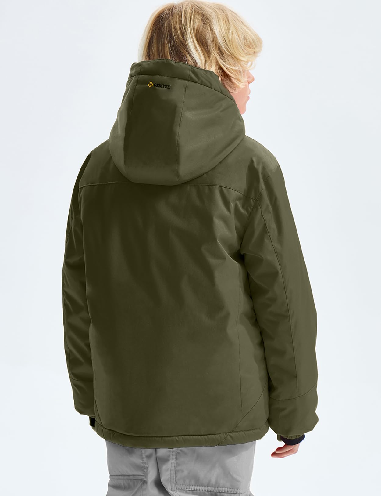 Gemyse Boys' Waterproof Ski Jacket, Windproof Fleece Jacket, Outdoor Winter Jacket, Rain Jacket with Hood