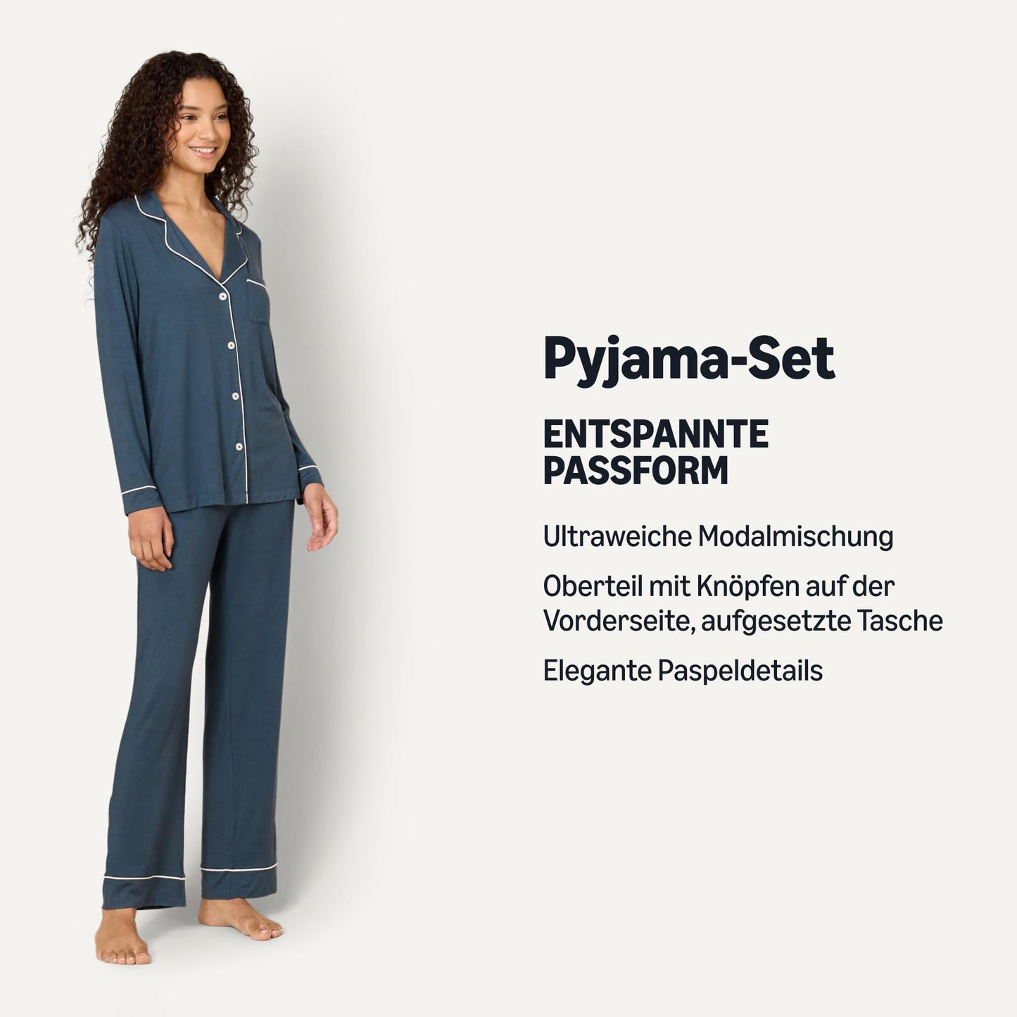 Amazon Essentials x Sofia Grainge Damen Pyjama-Set aus elastischer Modalfaser mit Langen Ärmeln und bodenlangem Unterteil