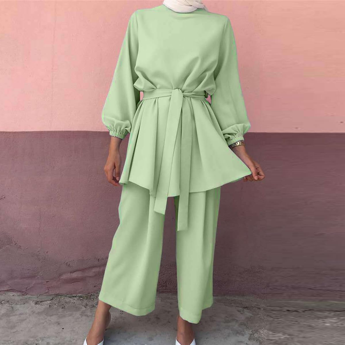 Gebetskleidung Muslim Damen Langarm Top + Lang Hose 2 Teiler Ramadan Outfit