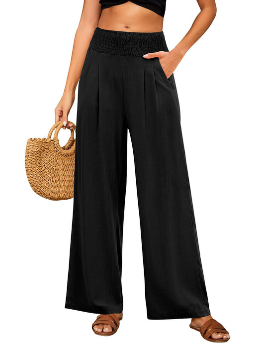 Niwicee Leinenhose Damen Sommer Baumwolle Leinen Hose High Waist Geradem Lose Casual Sommerhose mit Taschen Elastisch Hohe Taille Freizeithose Strandhose Lang Leichte