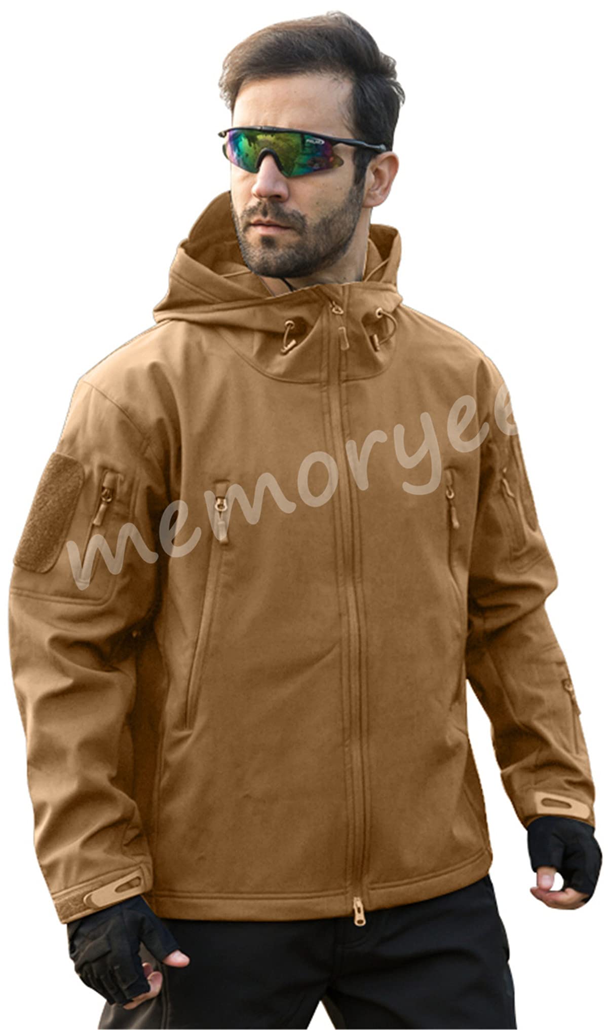 Memoryee Men's Waterproof Softshell Jackets, Warm Military Outdoor Tactical Hoodies, Camouflage Coat
