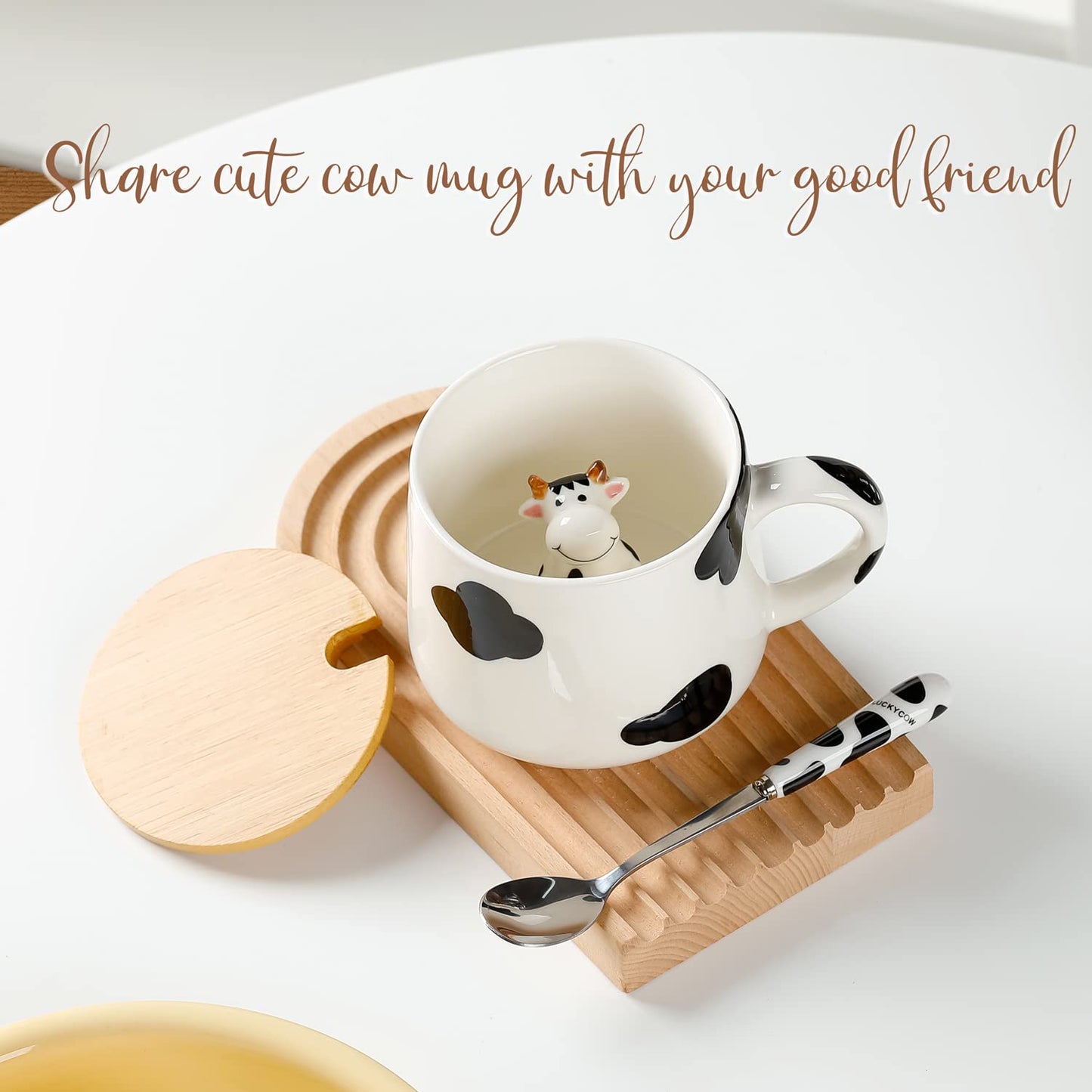 BigNoseDeer Süße Sachen Keramik Katze Kaffeetasse Teetasse Deckel Löffel Lustige Tassen Geschenke für Frauen Kaffeebecher 3D Tasse Personalisiert Cappuccino Tasse Beste Freundin Weihnachten Geschenk