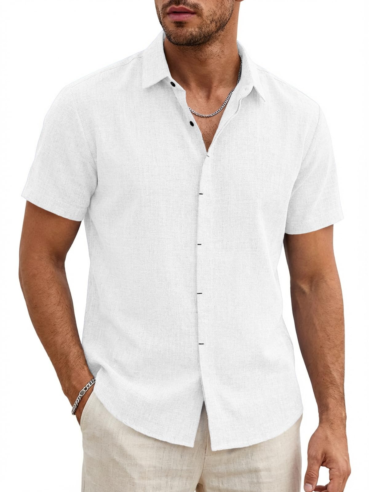 Runcati Herren Hemd Kurzarm Leicht Sommerhemd Männer Regular Fit Leinenhemd Hochzeit Business Strand Freizeithemd Casual Einfarbig Basic Shirt