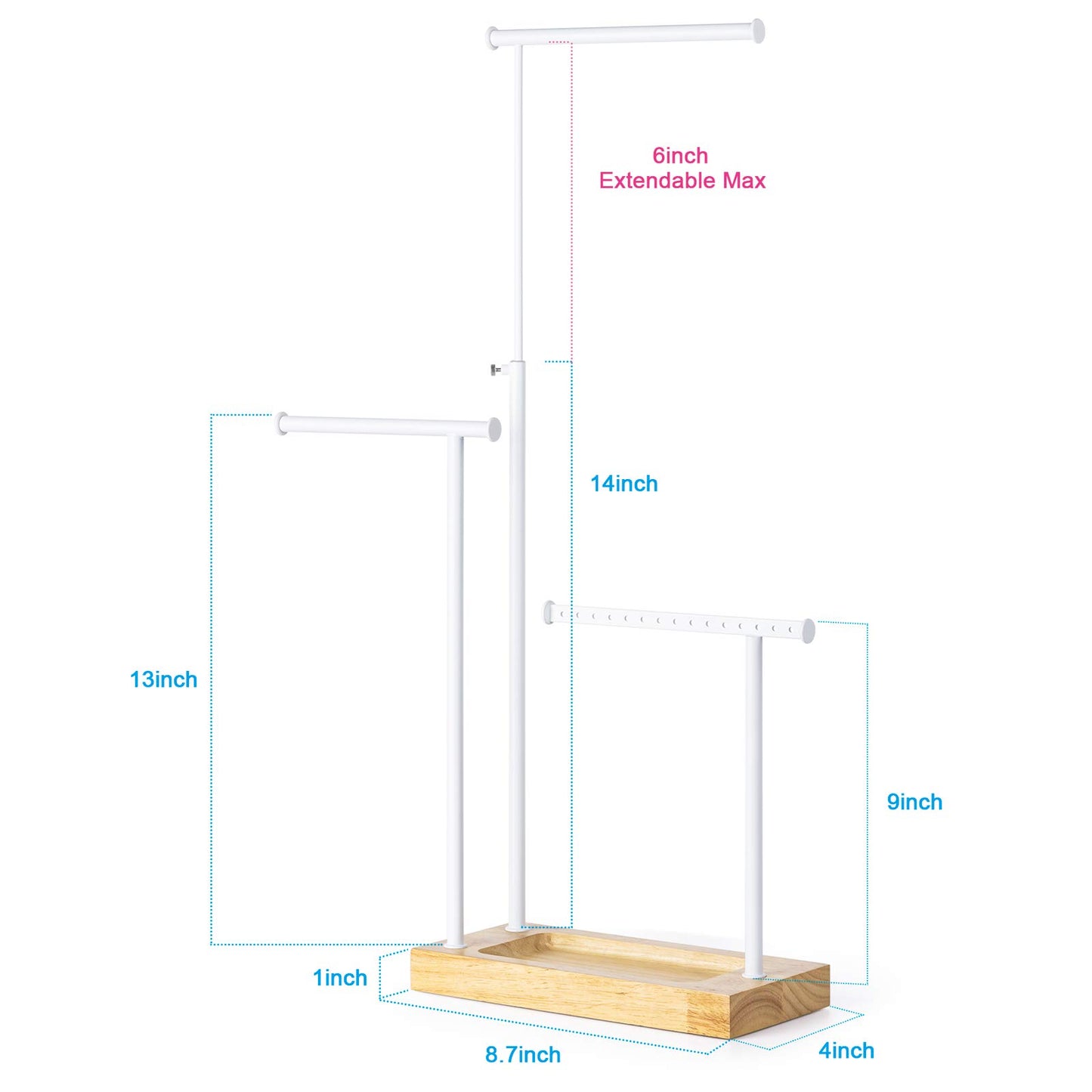 SRIWATANA Schmuckständer Holz Schmuckhalter Kettenhalter 3 Stäbe Drehbar (51cm) Schmuckbaum Schmuckaufbewahrung für Ketten Ohrringen Ringen Uhren und Armbändern
