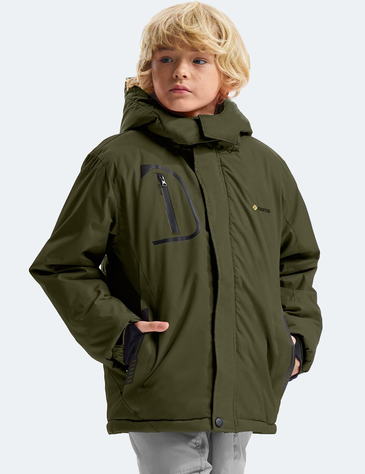 Gemyse Boys' Waterproof Ski Jacket, Windproof Fleece Jacket, Outdoor Winter Jacket, Rain Jacket with Hood
