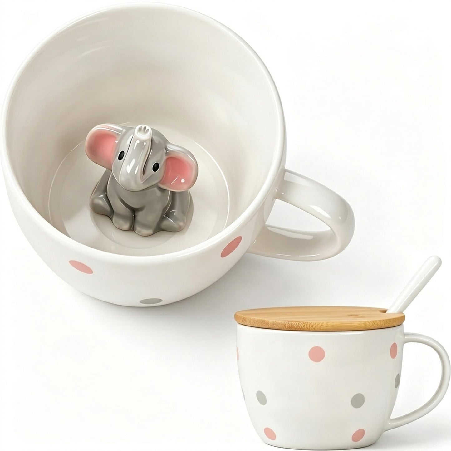 BigNoseDeer Süße Sachen Keramik Katze Kaffeetasse Teetasse Deckel Löffel Lustige Tassen Geschenke für Frauen Kaffeebecher 3D Tasse Personalisiert Cappuccino Tasse Beste Freundin Weihnachten Geschenk