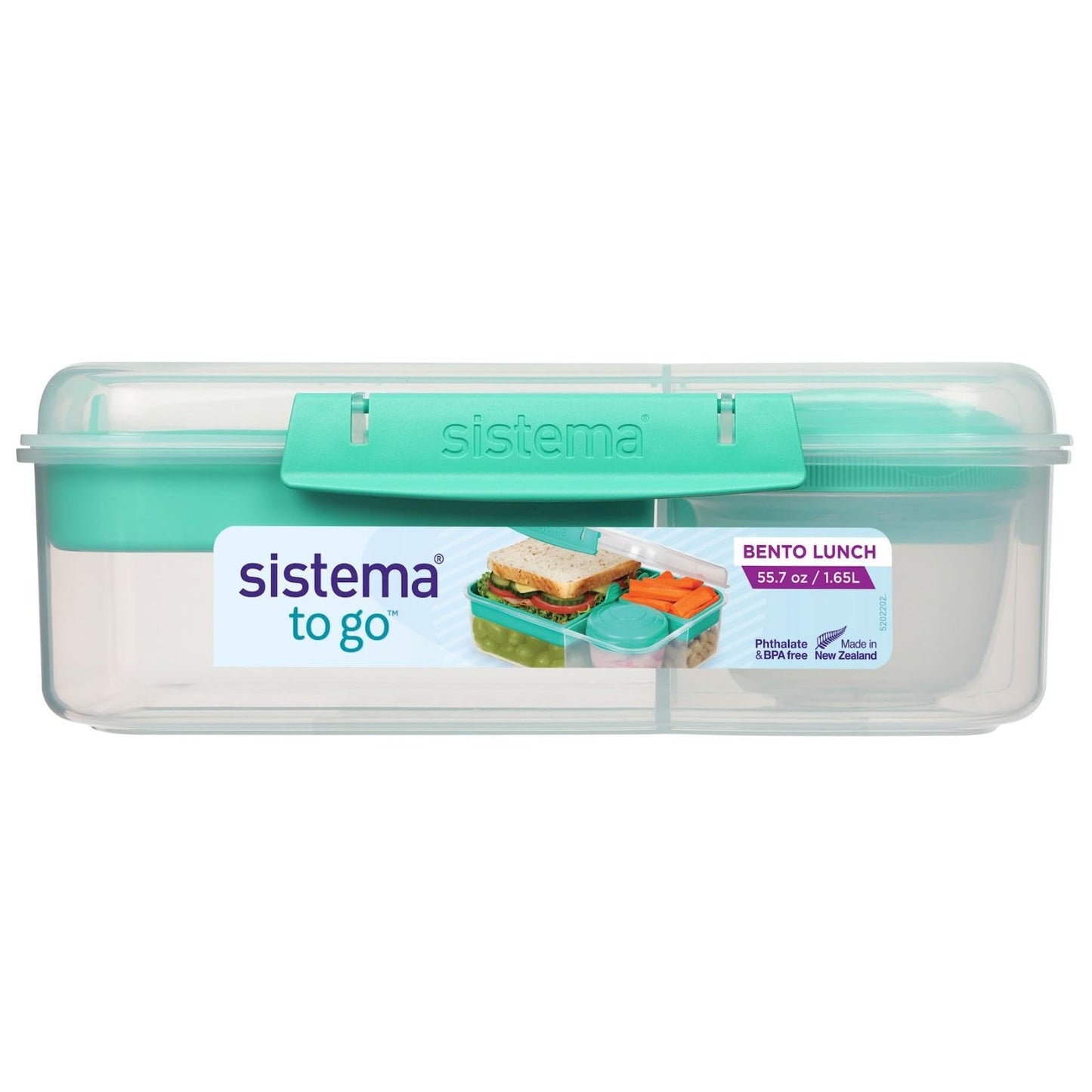 Sistema Bento-Box | 1,25 L | Brotdose für Pause mit Fächern und Snackbox | BPA-frei | hergestellt aus Ocean Bound Plastic | Teal Stone | 1 Stück, Mintgrün (Recycelter Kunststoff)