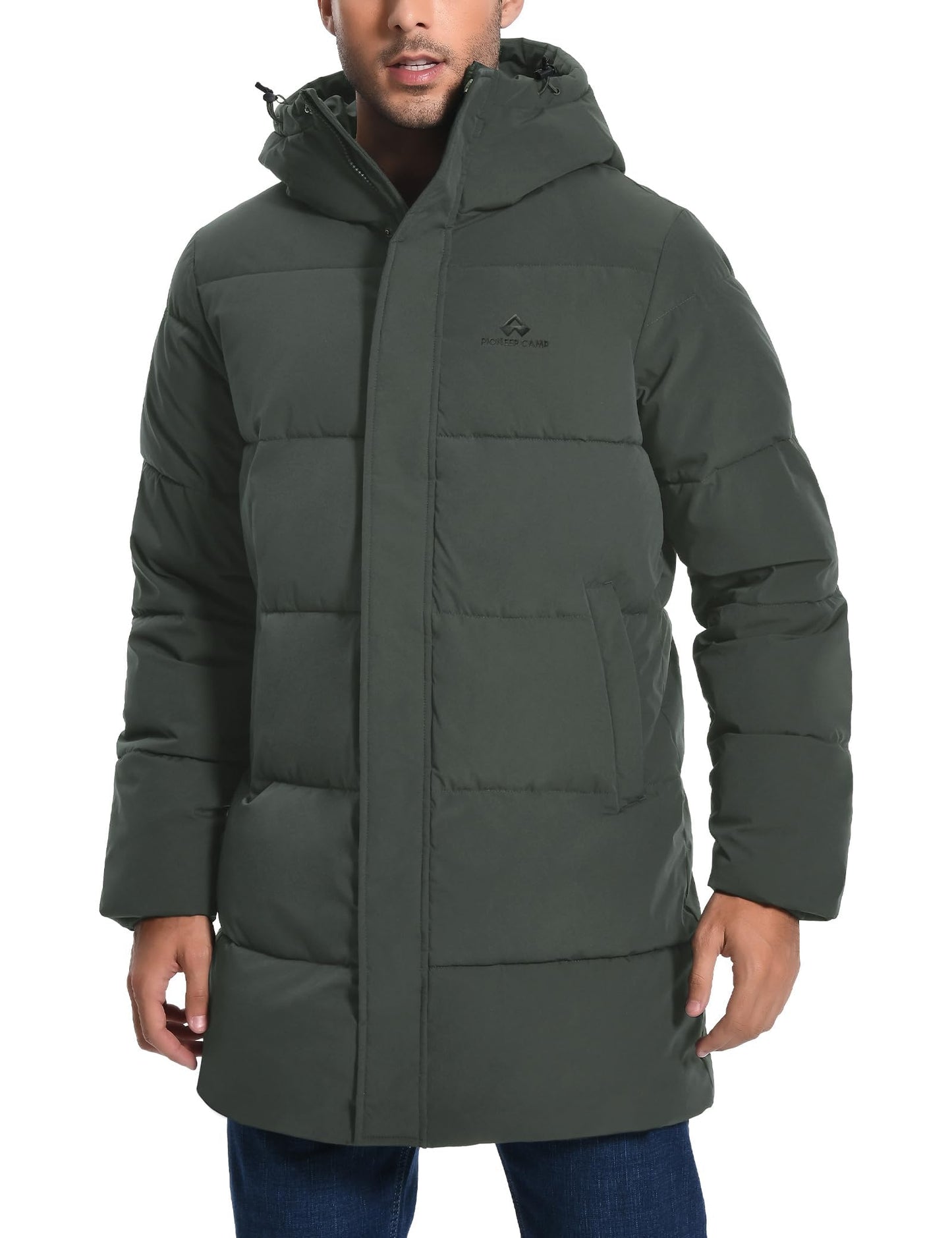 Pioneer Camp Men's Winter Jacket Long Windproof Waterproof Warm Down Jacket Winter Outdoor Parka Jacket with Hood