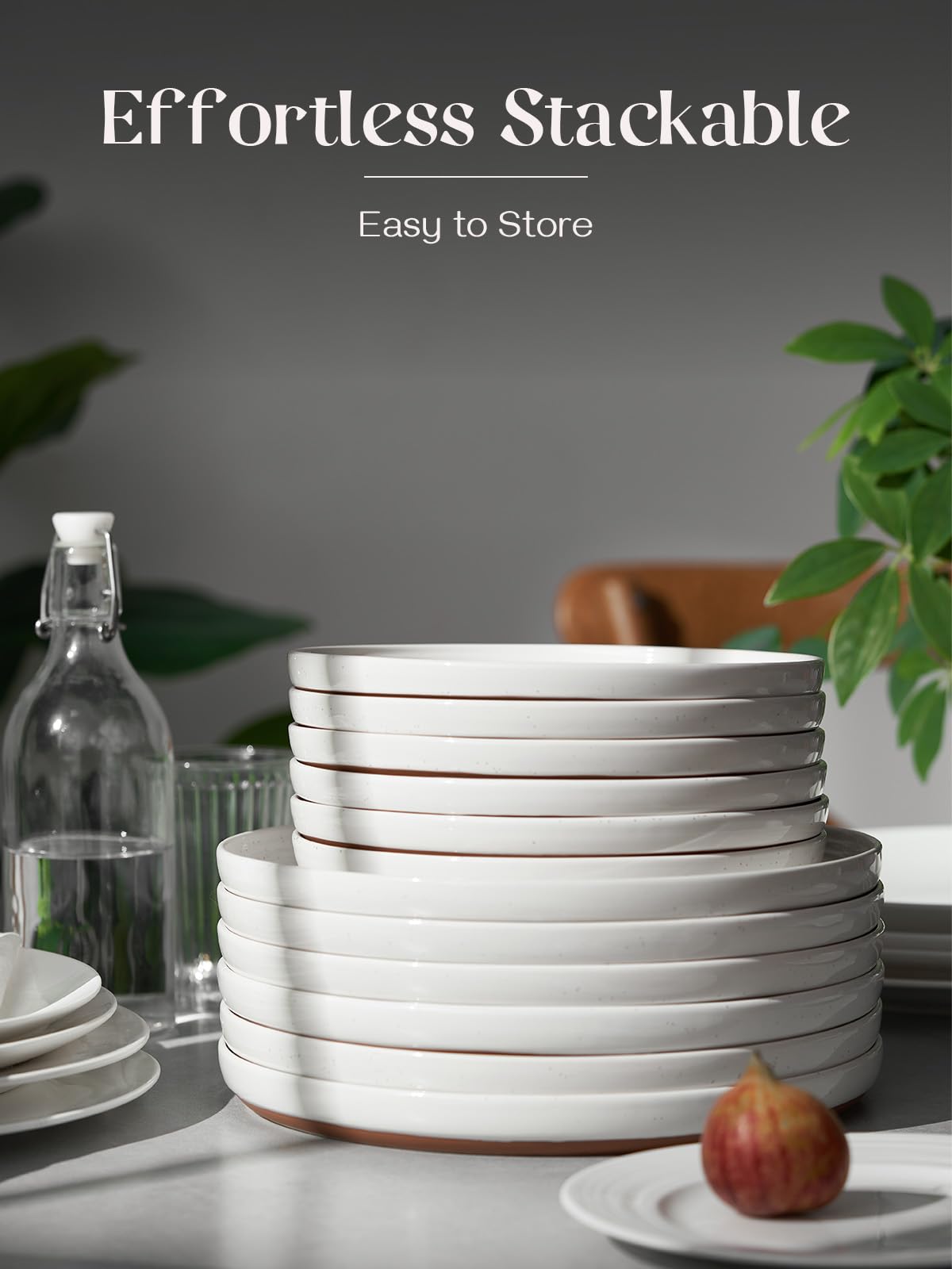 DOWAN Steingut Dessert Teller Set,Tellerset Keramik-6 Personen,21cm Speiseteller Porzellan,Essteller,Steinzeug Geschirrteller,Flache Frühstückstelle teller para Salat,Pasta,Vanille-Weiß