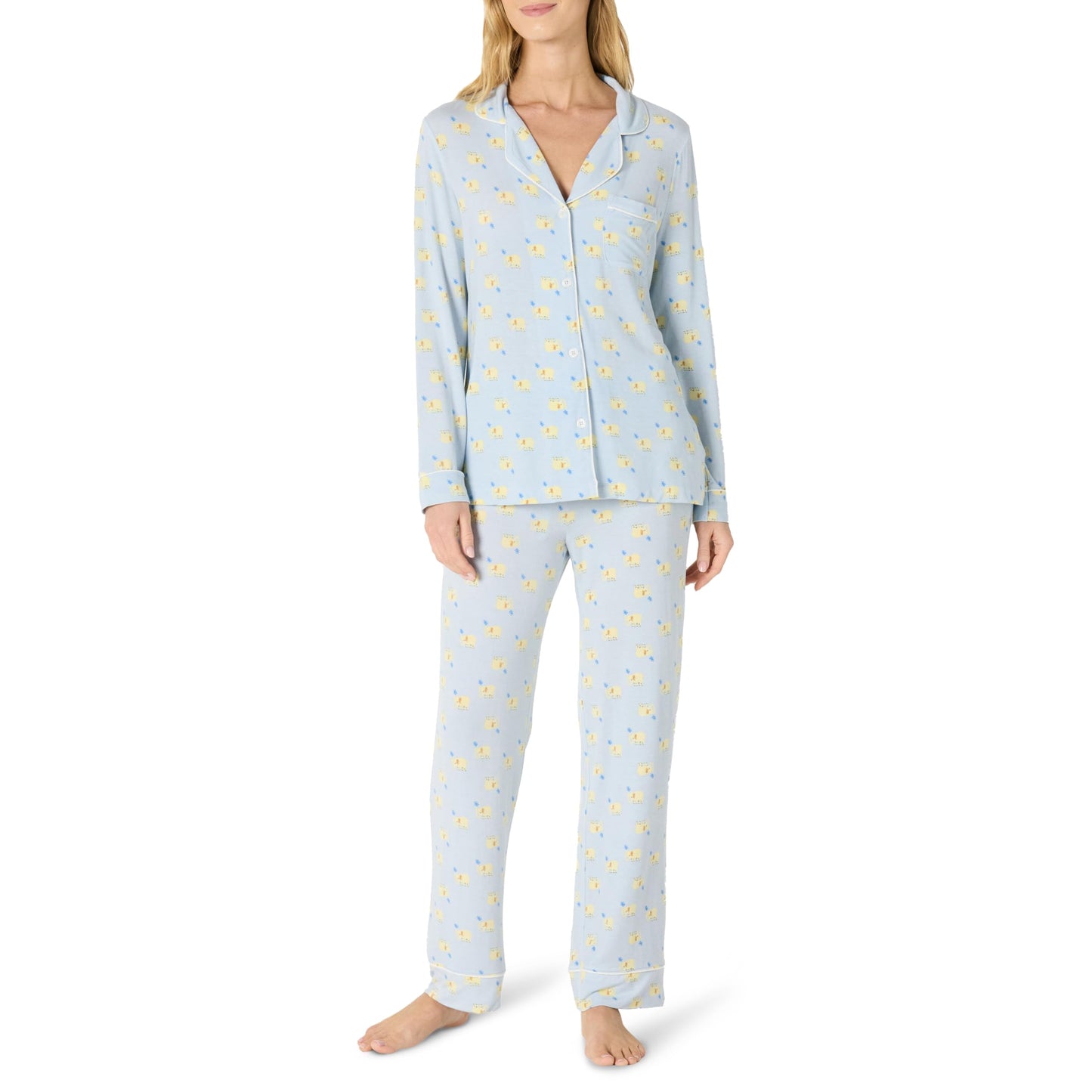 Amazon Essentials x Sofia Grainge Damen Pyjama-Set aus elastischer Modalfaser mit Langen Ärmeln und bodenlangem Unterteil