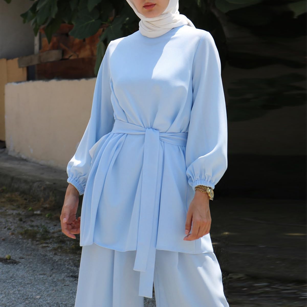 Gebetskleidung Muslim Damen Langarm Top + Lang Hose 2 Teiler Ramadan Outfit