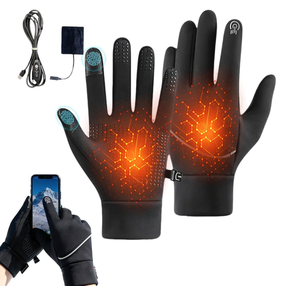 USB Heated Gloves, 2026 Winter Gloves Touch Screen, Heated Gloves Women Men, Electric Heated Ski Gloves, Cycling Gloves, Waterproof for Cycling, Running