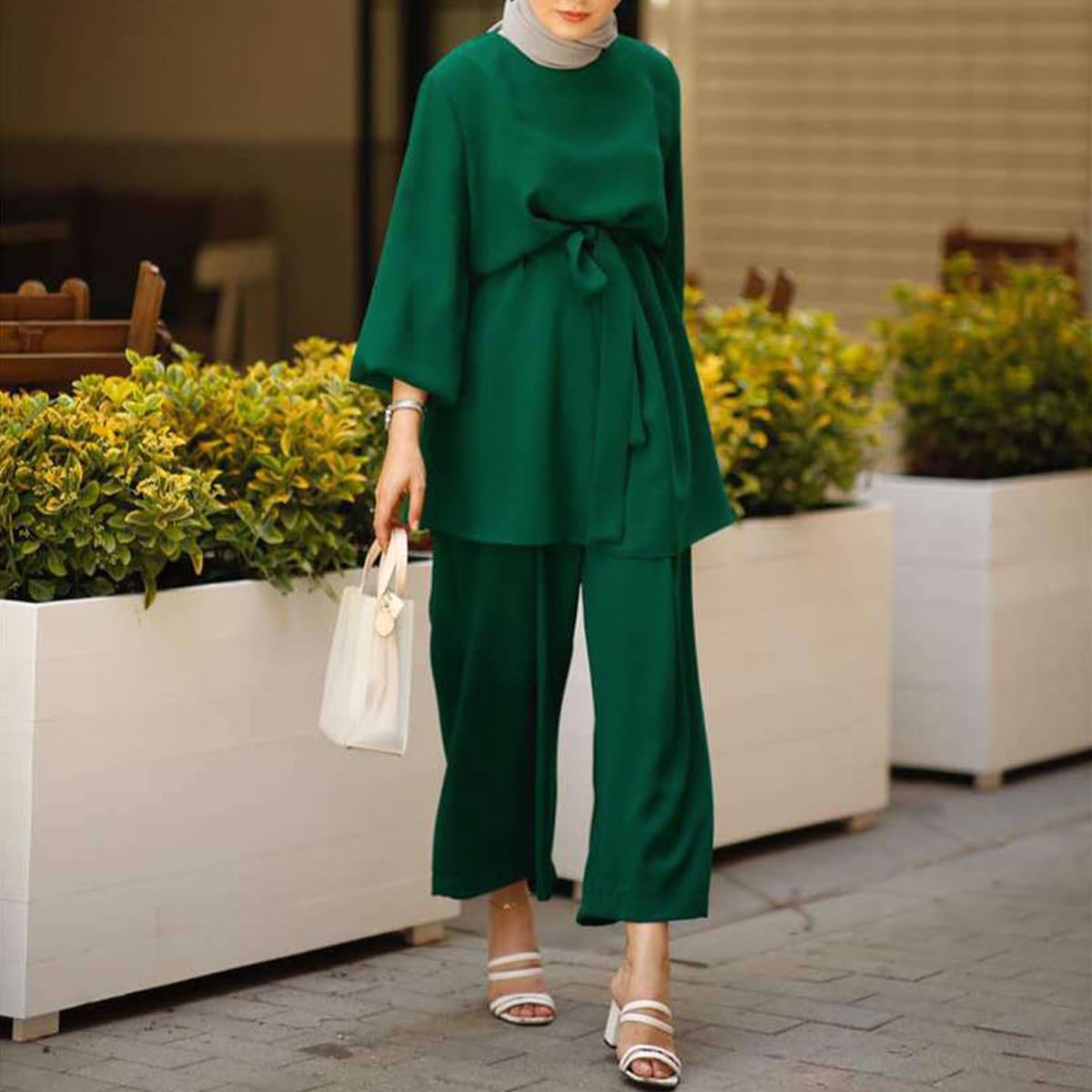 Gebetskleidung Muslim Damen Langarm Top + Lang Hose 2 Teiler Ramadan Outfit