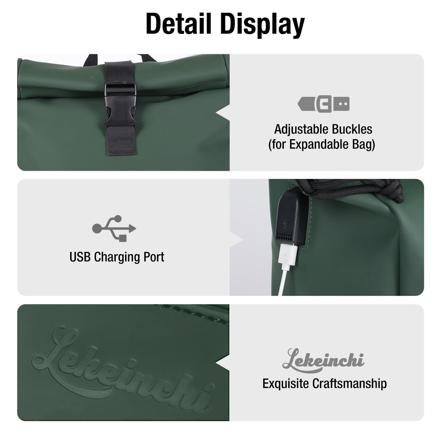 Lekeinchi Rolltop Rucksack Wasserdicht für Damen & Herren, Großer Laptop Rucksack mit Computerfach für 17 Zoll Laptop, Elegant Reiserucksack Daypack für Reisen, Radfahren, Uni Schule, Arbeit-Blau