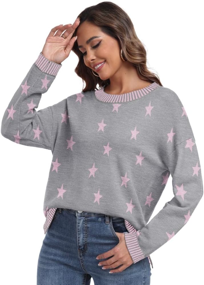 PrinStory Pullover Damen Strickpullover Langarm Rundhals Elegant Lässig Sweatshirt Warm Damen Winter Pullis Strickwaren