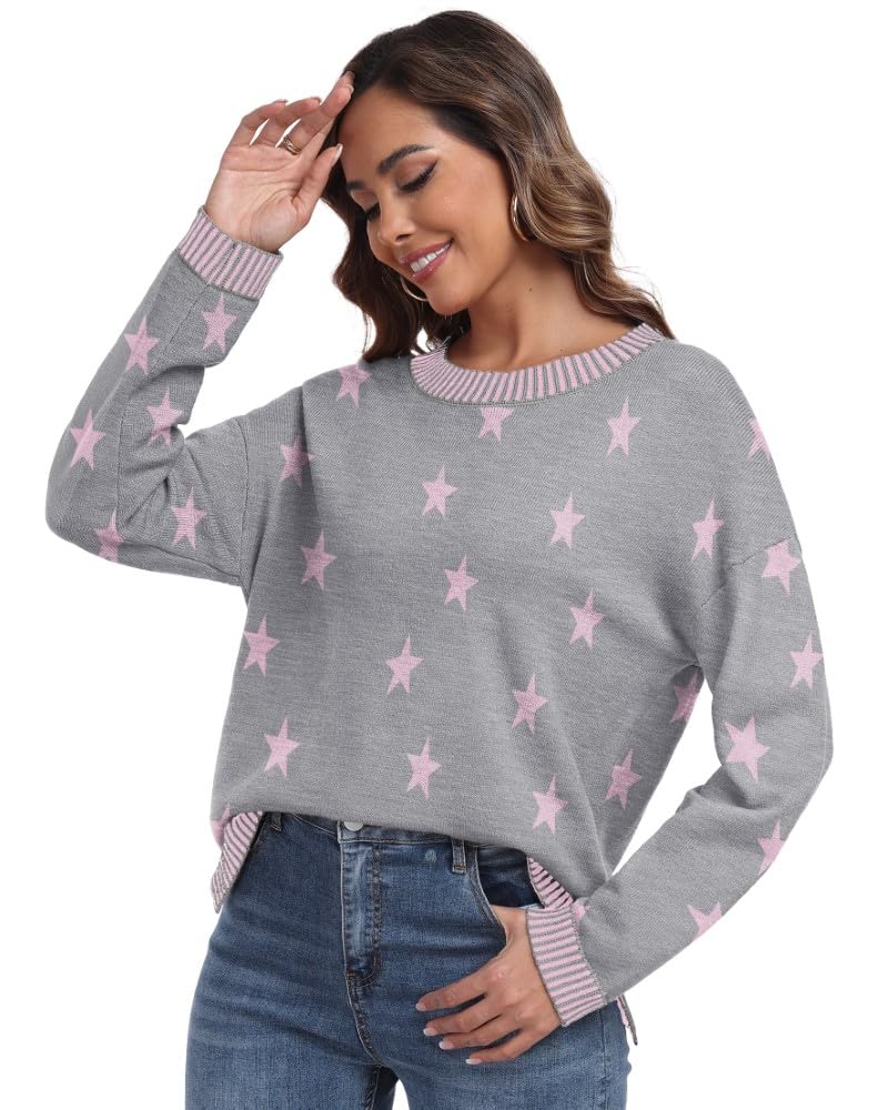 PrinStory Pullover Damen Strickpullover Langarm Rundhals Elegant Lässig Sweatshirt Warm Damen Winter Pullis Strickwaren