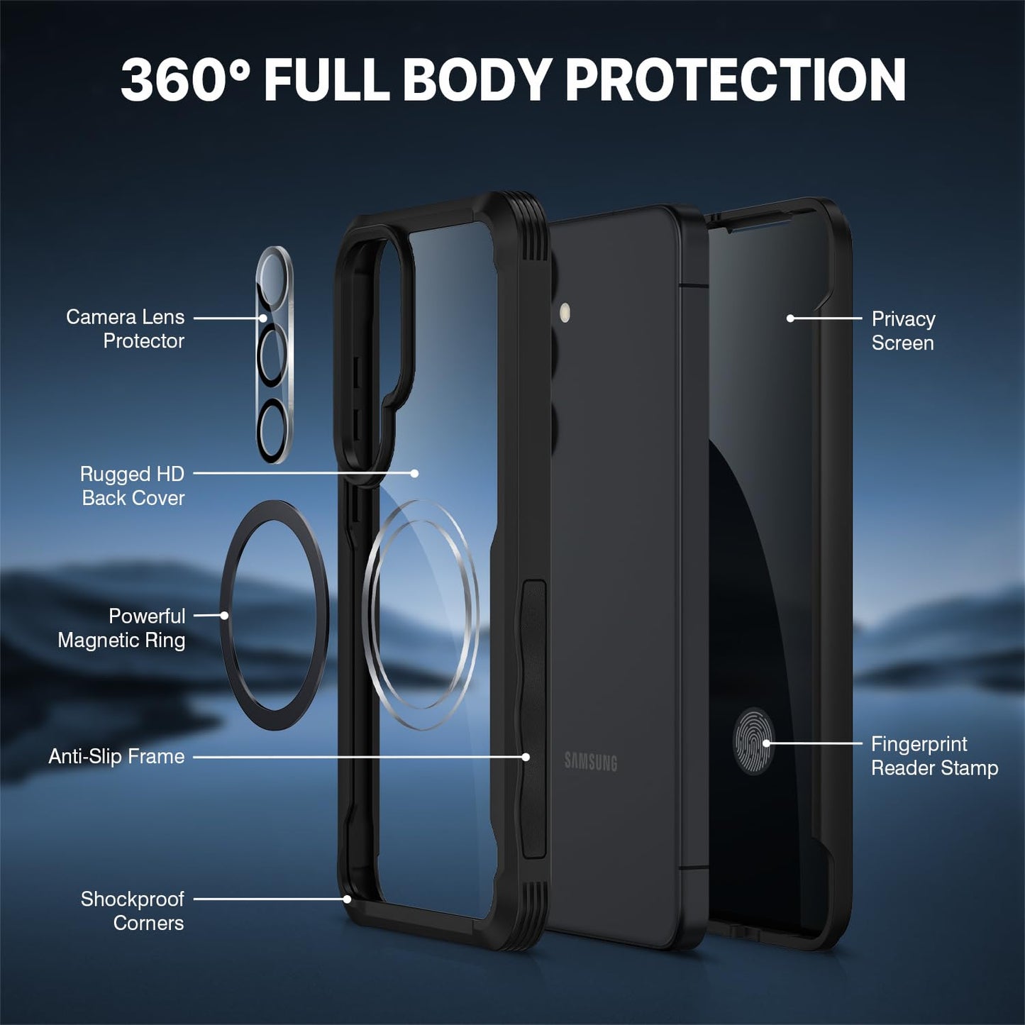 CENHUFO Privacy Screen Case for Samsung Galaxy S25 Ultra, Magnetic Mobile Phone Case with Built-in Privacy Tempered Glass Screen Protector and Camera Protection, 360 Degree Protective Case, Shockproof