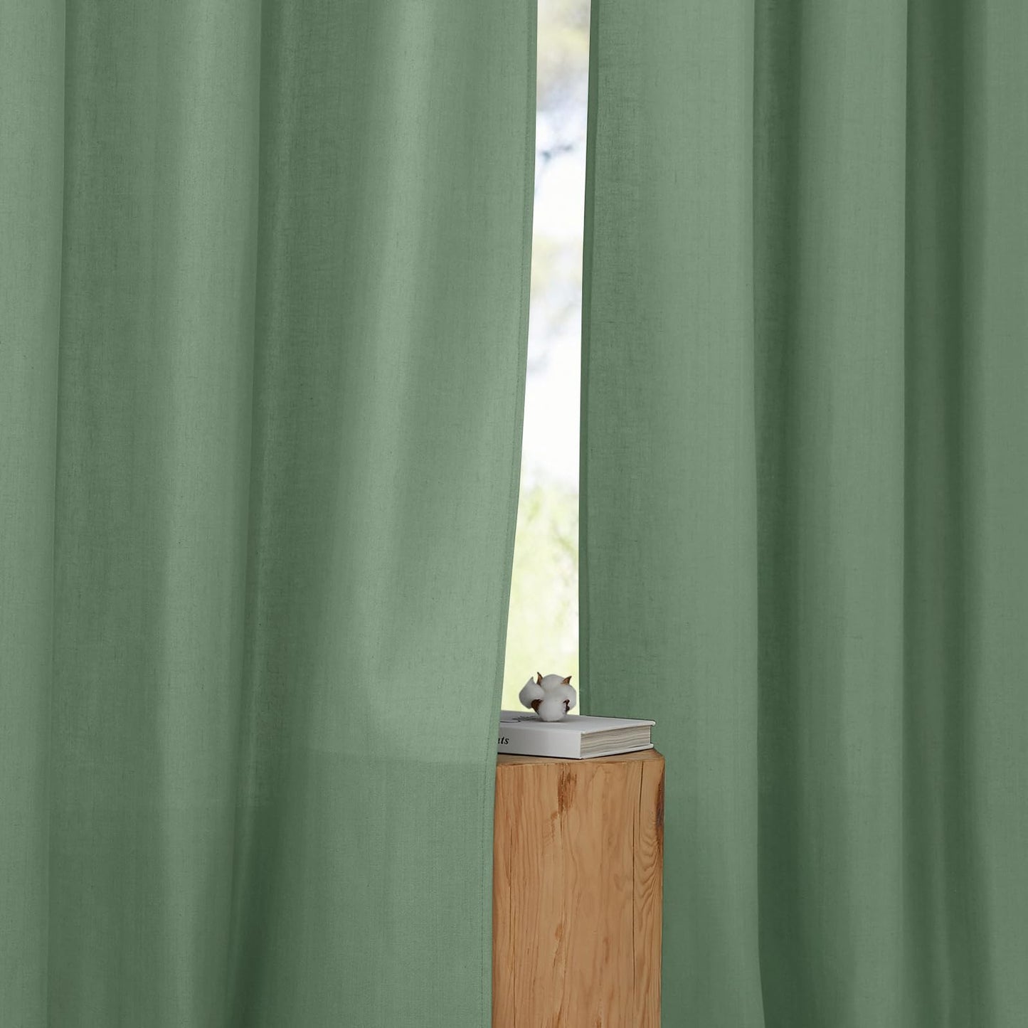 PONY DANCE Leinenvorhang Kräuselband Wohnzimmer Vorhänge Boho 2er Set H 245 x B 140 cm Leinen Gardinen für Schienensystem Leinenoptik Vorhänge Halbtransparent Linen Curtains Living Room, Beige