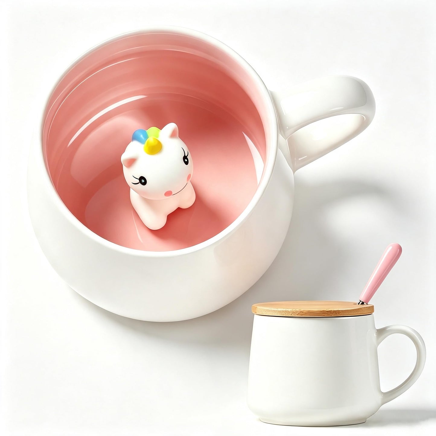 BigNoseDeer Süße Sachen Keramik Katze Kaffeetasse Teetasse Deckel Löffel Lustige Tassen Geschenke für Frauen Kaffeebecher 3D Tasse Personalisiert Cappuccino Tasse Beste Freundin Weihnachten Geschenk