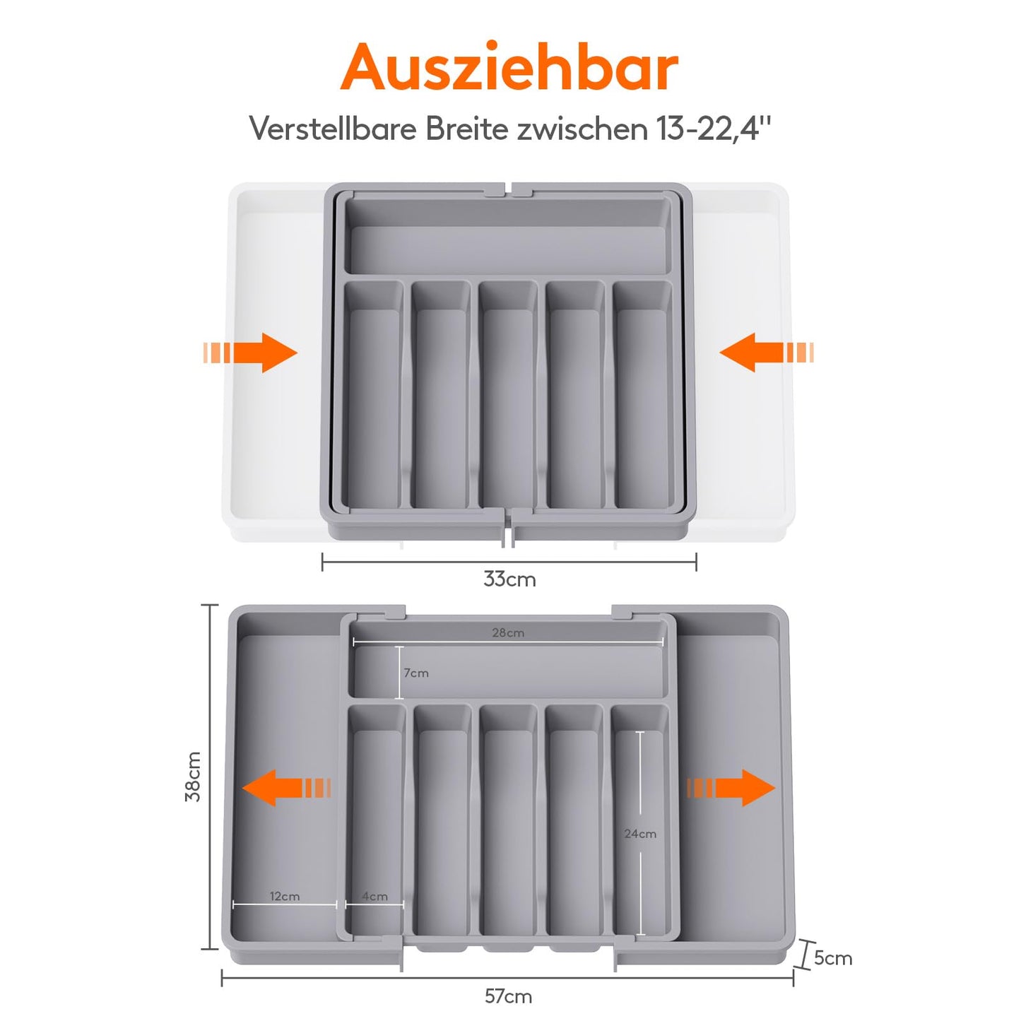 Lifewit Besteckkasten für Schubladen,verstellbarer Besteckhalter Utensilienhalter für Küchenschubladen, Schubladeneinsatz Besteckeinsatz für Küche Organizer aus Kunststoff für Löffel,Gabeln, Schwarz