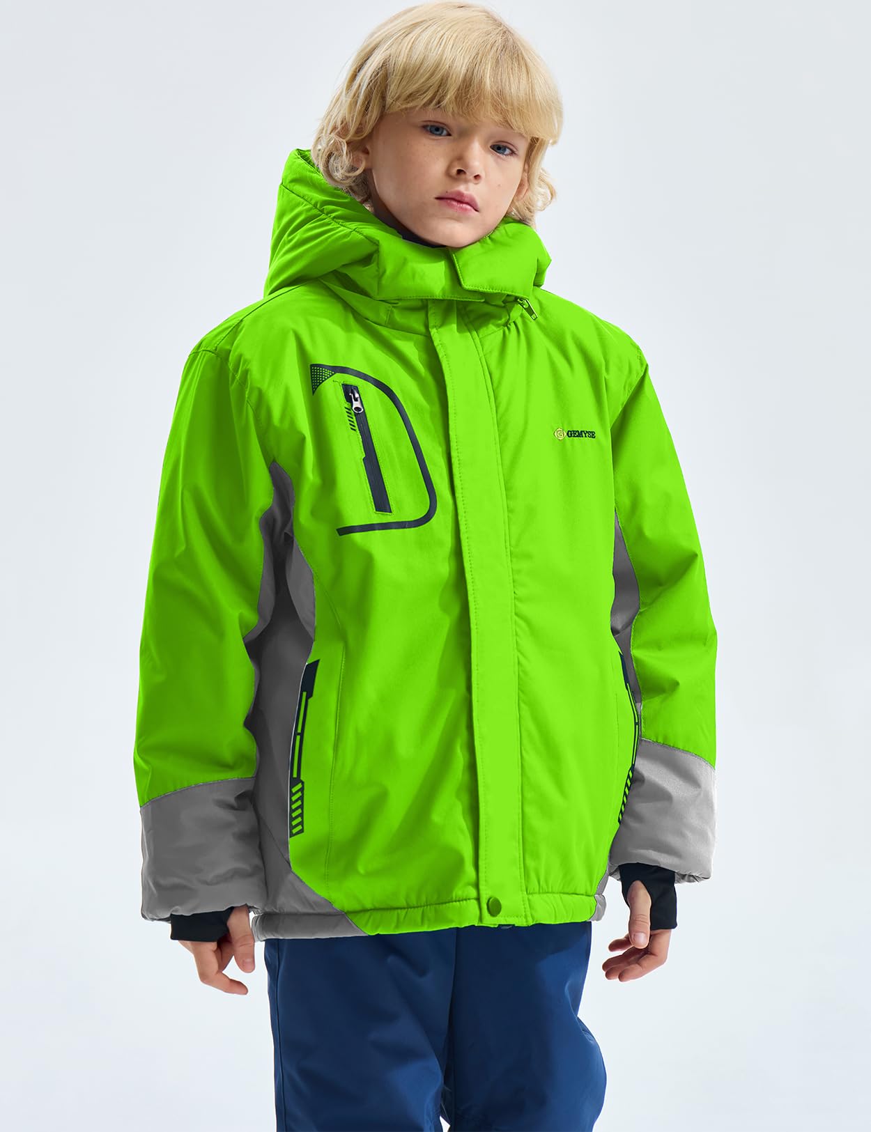 Gemyse Boys' Waterproof Ski Jacket, Windproof Fleece Jacket, Outdoor Winter Jacket, Rain Jacket with Hood