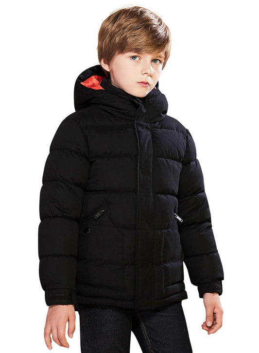 SOLOCOTE Boys' Winter Coat Lightweight Thickened Winter Jacket Warm Soft Puffy Cotton Outwear with Hood