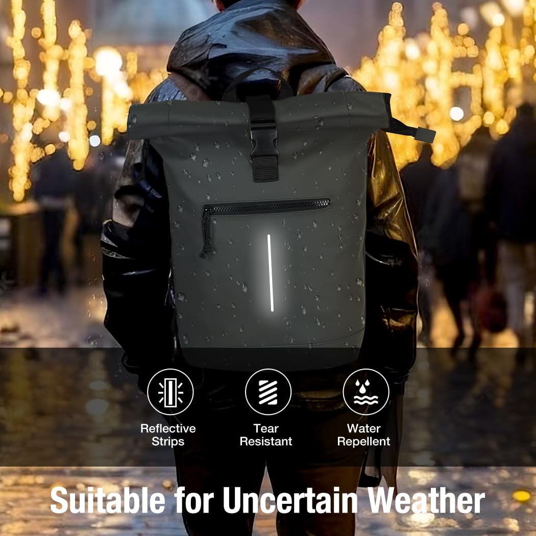 Lekeinchi Rolltop Rucksack Wasserdicht für Damen & Herren, Großer Laptop Rucksack mit Computerfach für 17 Zoll Laptop, Elegant Reiserucksack Daypack für Reisen, Radfahren, Uni Schule, Arbeit-Blau