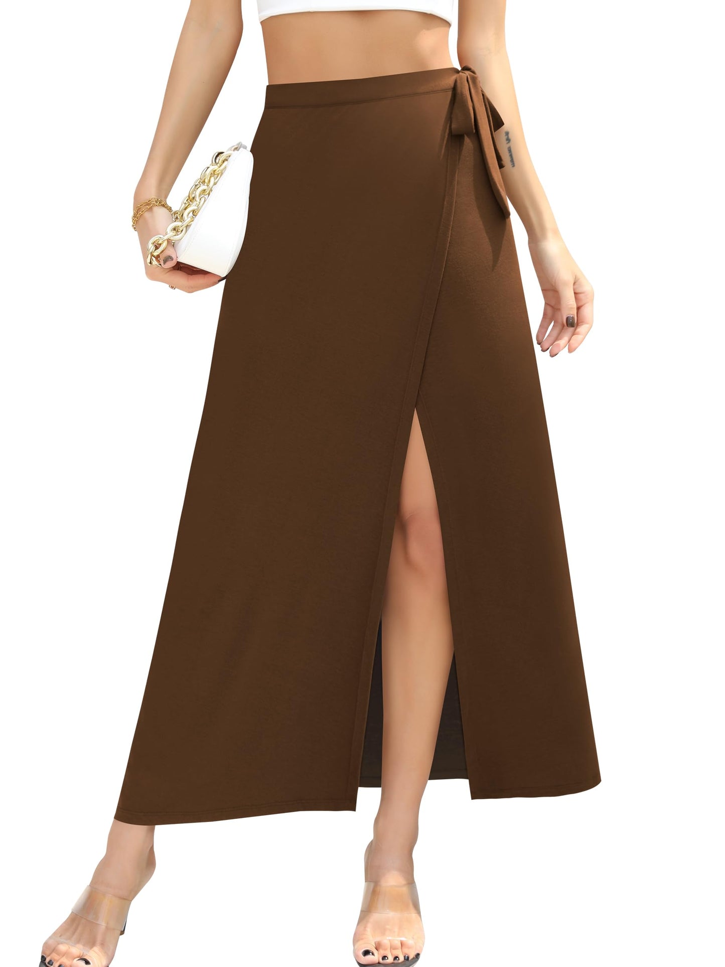 Missufe Damen Sommer Freizeit Strand Bademode Schlitz Flowy Swing Maxi Wickelrock