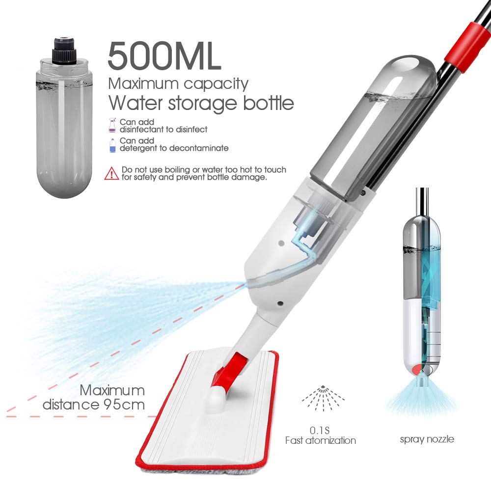 Masthome Wischmopp Bodenwischer Bodenreiniger,Mikrofaser Mopp mit 128cm Teleskopstiel,Wischer Boden Flachmopp mit 4 Moppads für Hartholz,Laminat,Fliesen,Marmor,Send Scraping Dust