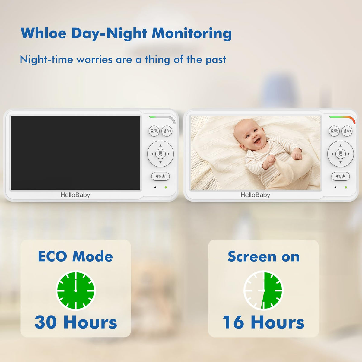 HelloBaby Babyphone mit Kamera, Kein WLAN, 5" IPS, HB6550, 3500 mAh