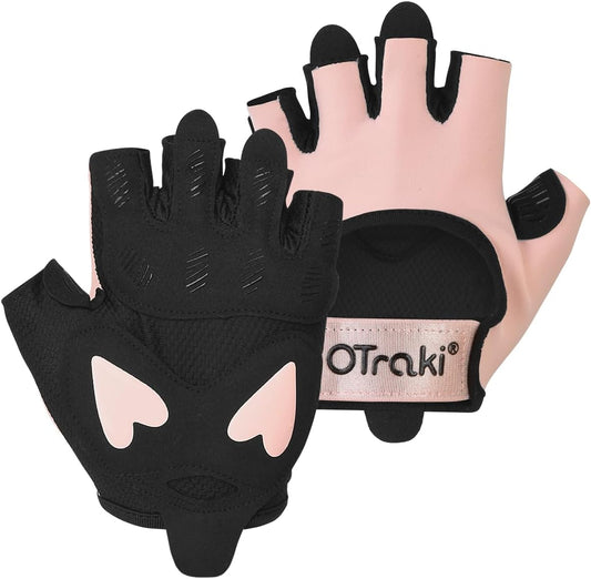OTraki Women's Sports Gloves, Gym Gloves for Women, Pink Fitness Training Gloves, Breathable Silicone Padded Palm Protection, Exercise, Weightlifting for Strength Training, Bodybuilding, Strength Sports