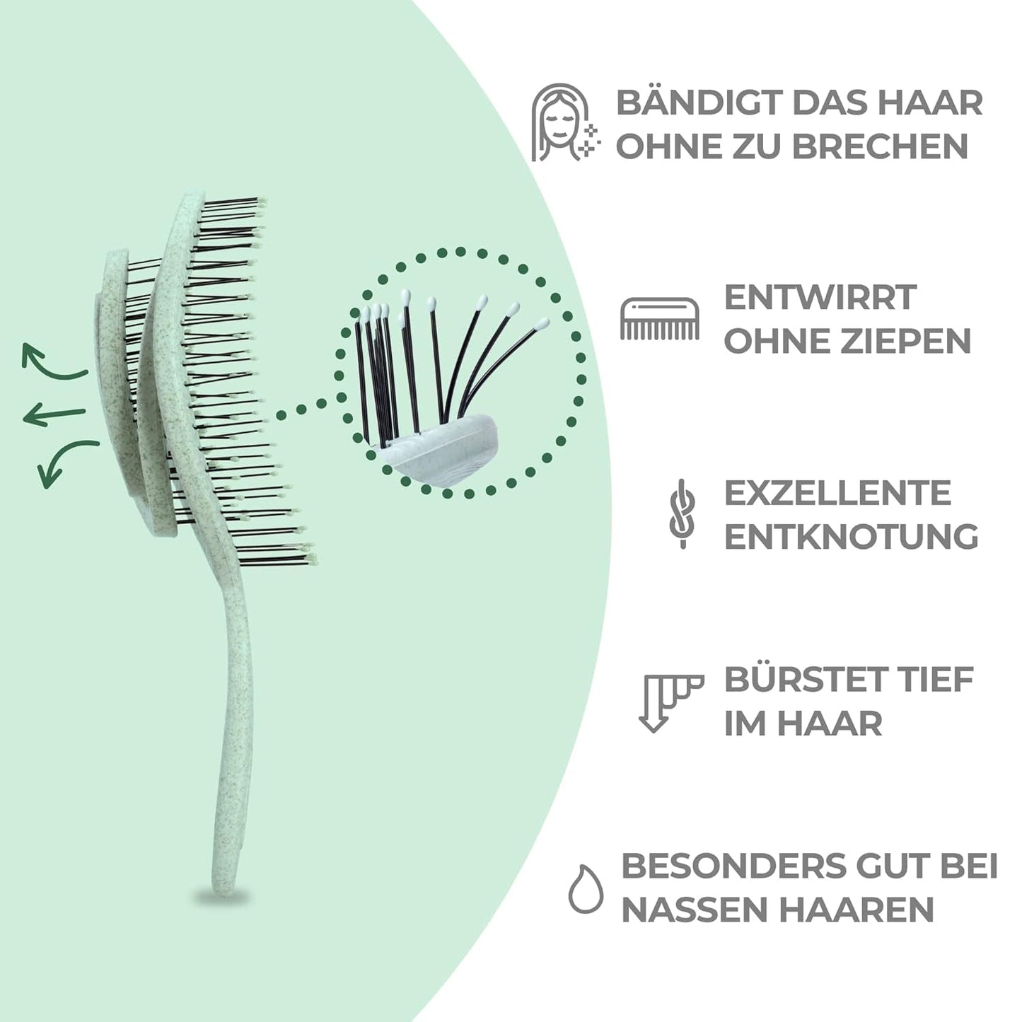 Ninabella Haarbürste ohne Ziepen für Damen, Herren & Kinder - Entwirrbürste auch für Locken & Lange Haare - Einzigartige Profi Detangler-Bürste mit Spiralfeder - Schwarz