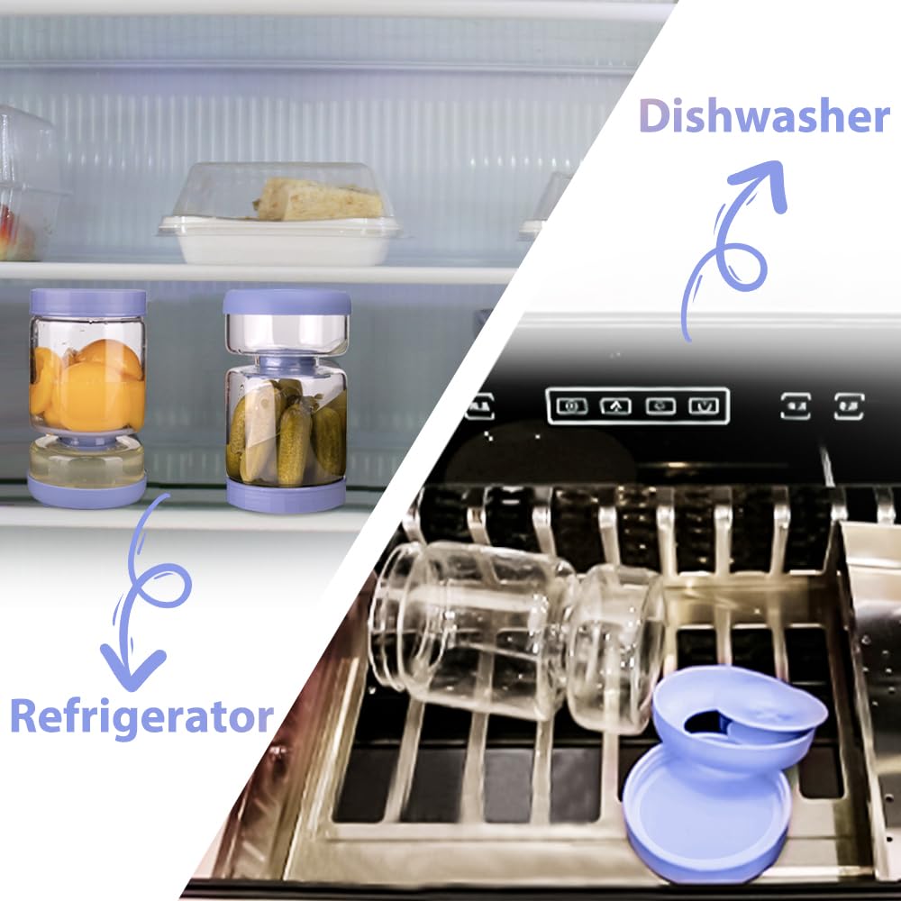 Homnoble Glas Einlegeglas mit Sieb Sanduhr, Pickle und Olive Jar Flip für Saft Separator von Nassen und Trockenen Food-grade ABS Deckel und BPA Frei für Essiggurke Olive Kimchi Jalapenos