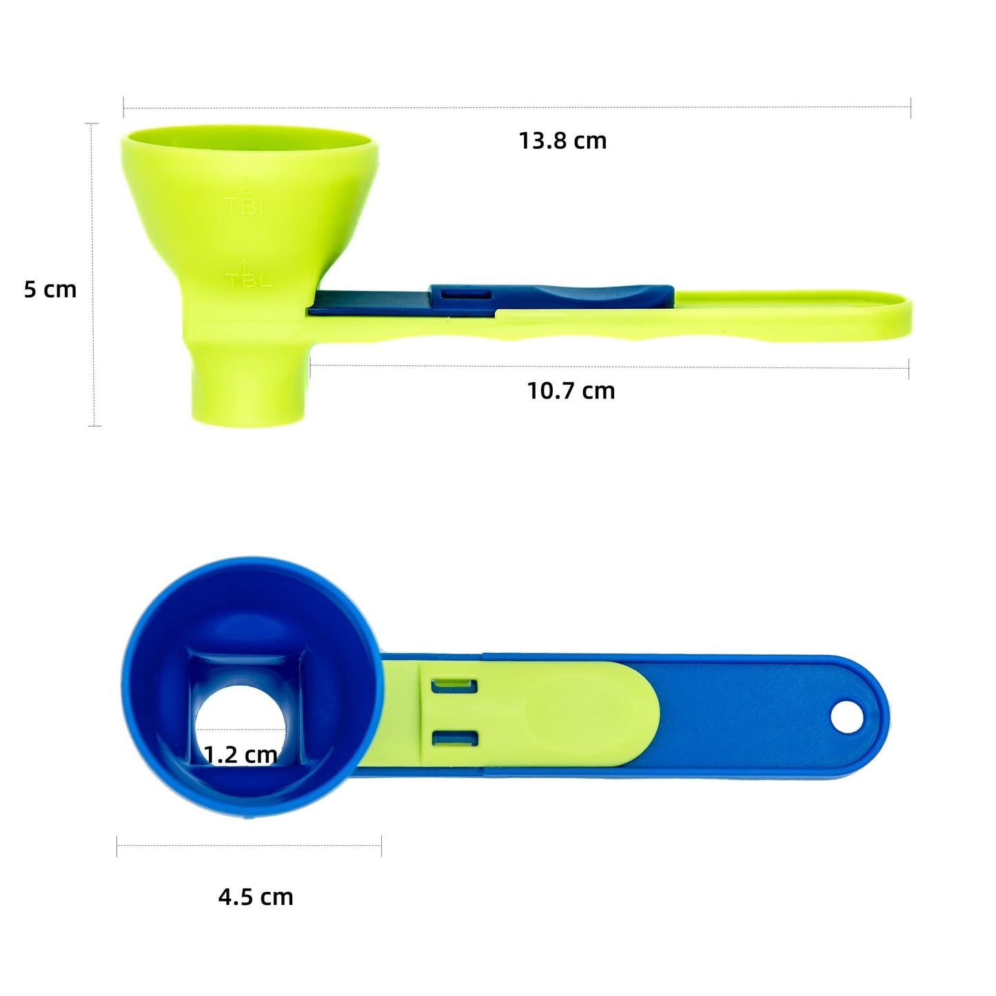 Kybelehoo 2 Stück Trichterschaufel Für Pulver,Trichter Scoop Gym Auslaufsicher,Schaufel verwandelt sich in einen Trichter mit Schiebeboden für Proteinpulver, Hafer, Kaffeepulver und andere Pulver