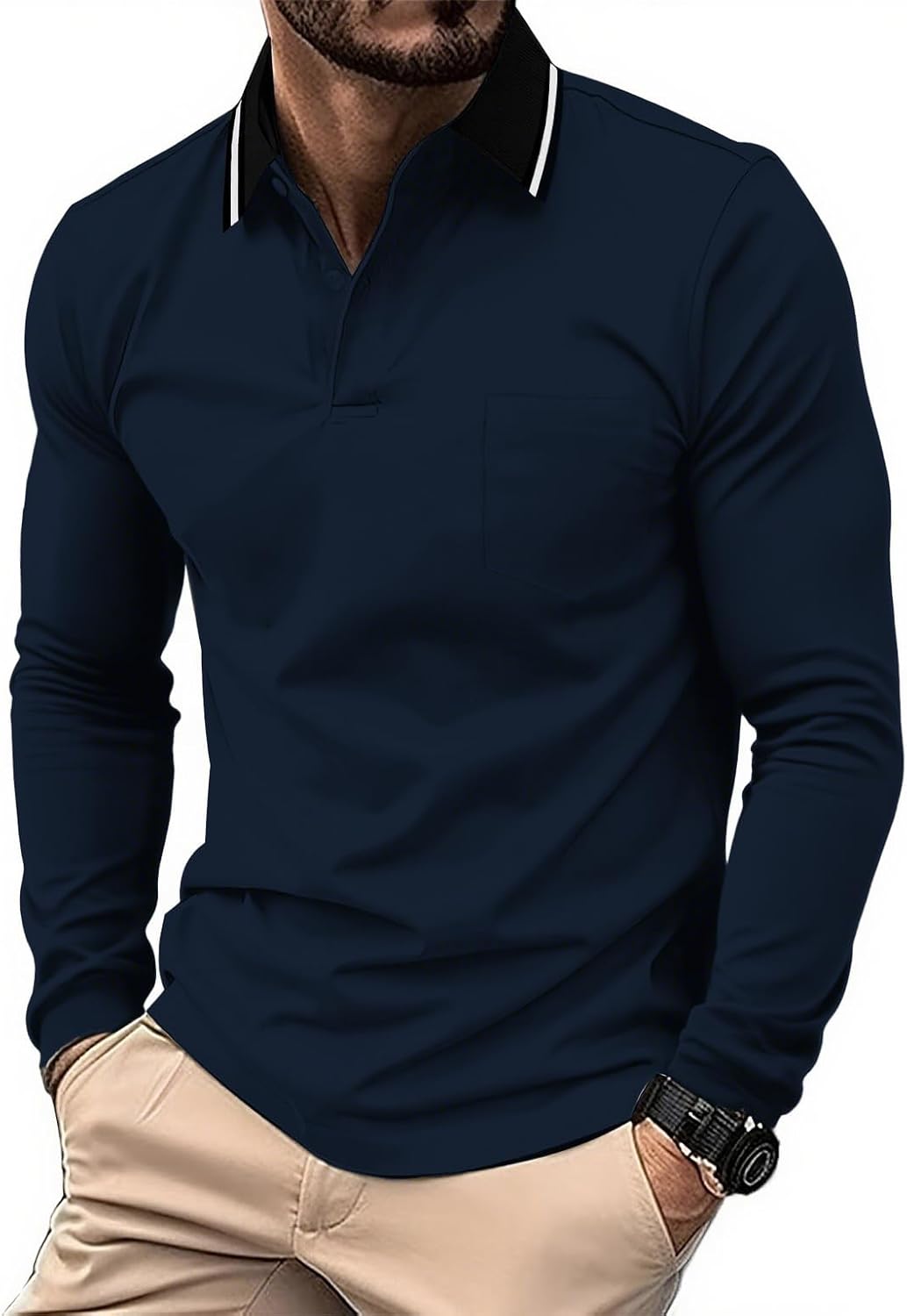 JACKETOWN 3er Pack Poloshirt Herren Langarm Atmungsaktiv Poloshirt Set Knopfkragen Arbeitshemd Golf Polohemd Frühling Herbst Arbeits T Shirt mit Tasche